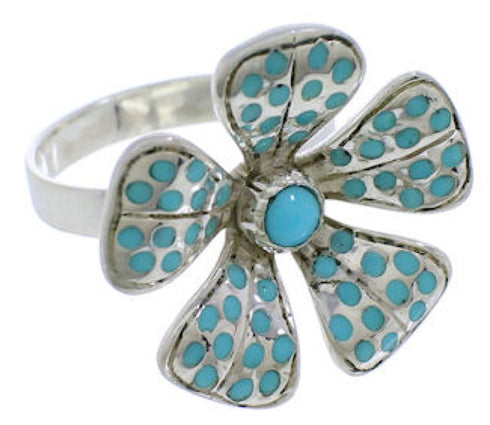 Sterling Silver Southwestern Turquoise Flower Ring Size 7 MX22519